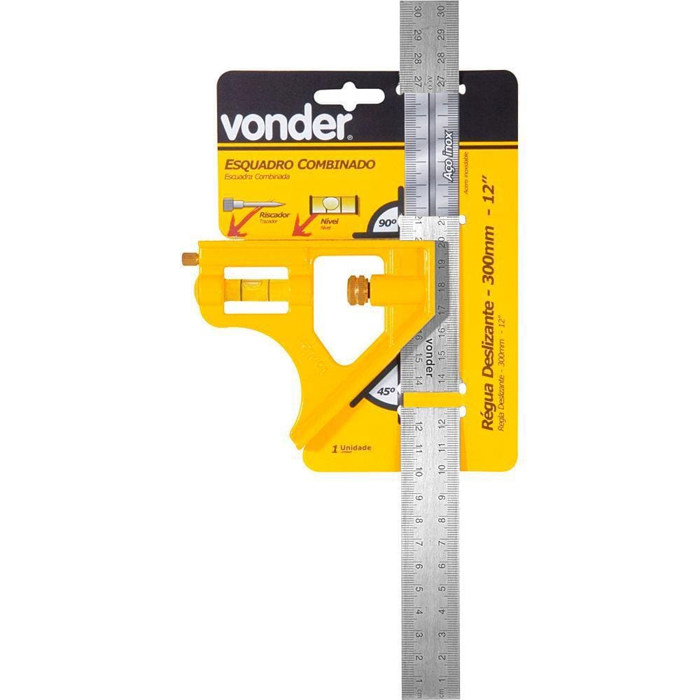 Esquadro combinado 12” aço inox - Vonder