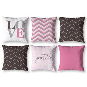 Kit 6 Capas De Almofada 40Cm X 40Cm Estampadas Chevron Rosa
