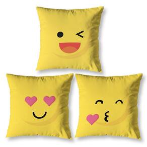 Kit 3 Almofadas Cheias Estampadas Infantil 40X40 Zíper Emoji