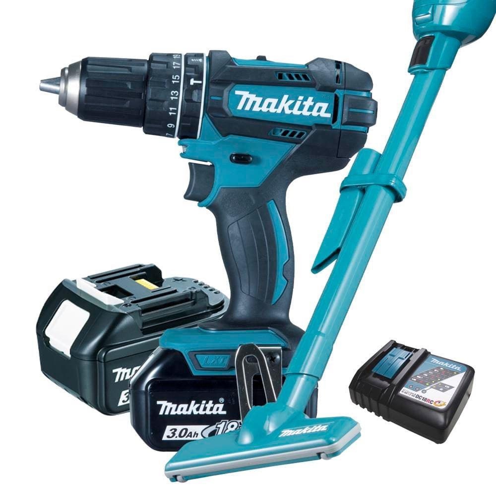 Kit Paraf./Furadeira de Imp. à Bateria + Aspirador de Pó Portátil - Makita KITDHP482+DCL