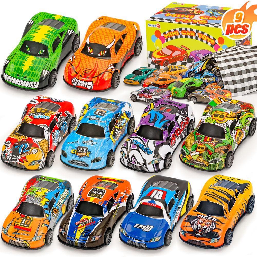 Toy Cars SevenQ Party Favors 9 Pull Back com sacos de armazenamento
