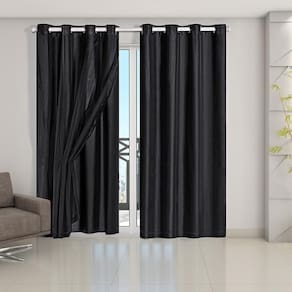 Cortina Blackout Voil 2,80X2,30 Corta Luz Porta Balcão Preto