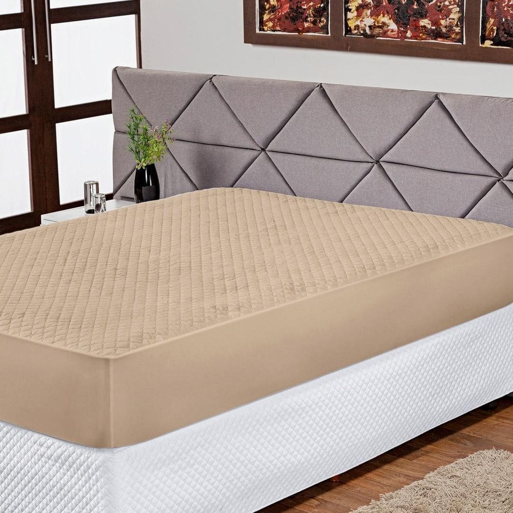 Protetor De Colchão Casal Impermeável Micromatelado Cáqui