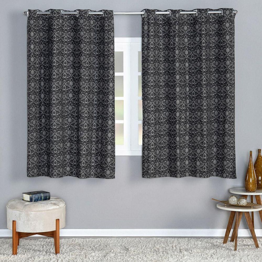Cortina Sorento 2,80M X 1,60M Jacquard Sala Quarto Preto