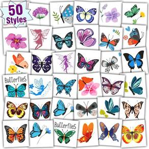 Tatuagens temporárias PARTY Butterfly para crianças (50 estilos)
