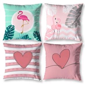 Kit 4 Almofadas Cheias Sala 40Cm X 40Cm Estampadas Flamingo