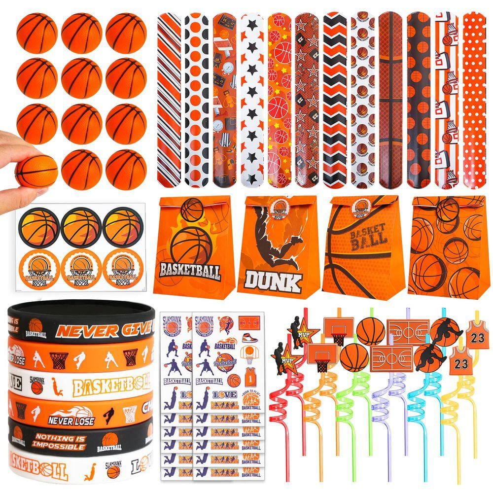 Conjunto de lembrancinhas de festa, basquete, 72 peças, pulseiras, canudos