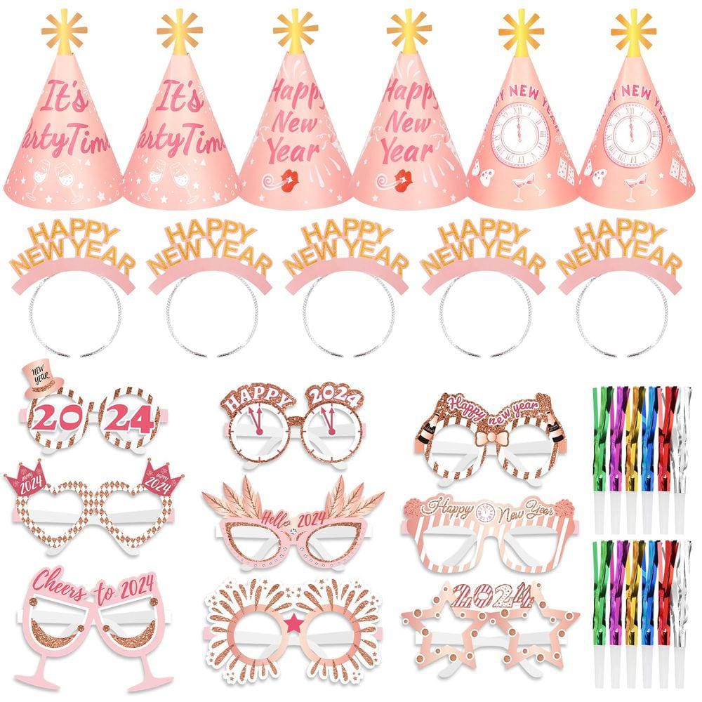 Kit de festa HOWAF 2024 Feliz Ano Novo com 51 peças de ouro rosa