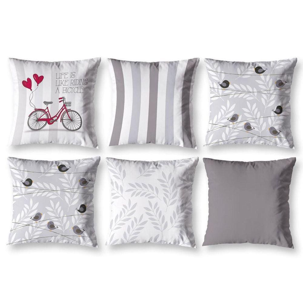 Kit 6 Almofadas Cheias 40X40 Estampadas Vintage Bike Branco