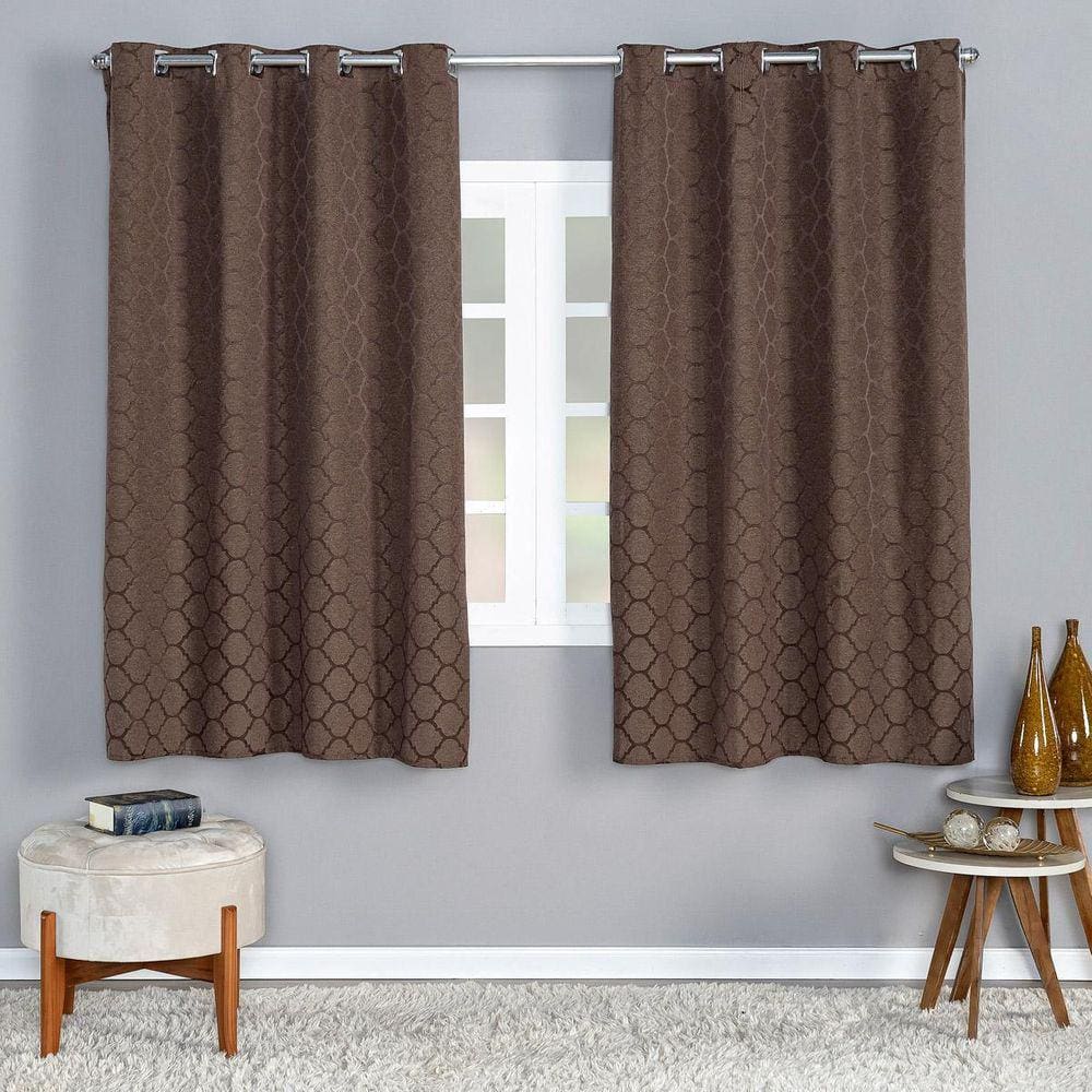 Cortina Dallas 2,80M X 1,60M Jacquard Marrom Sala Quarto