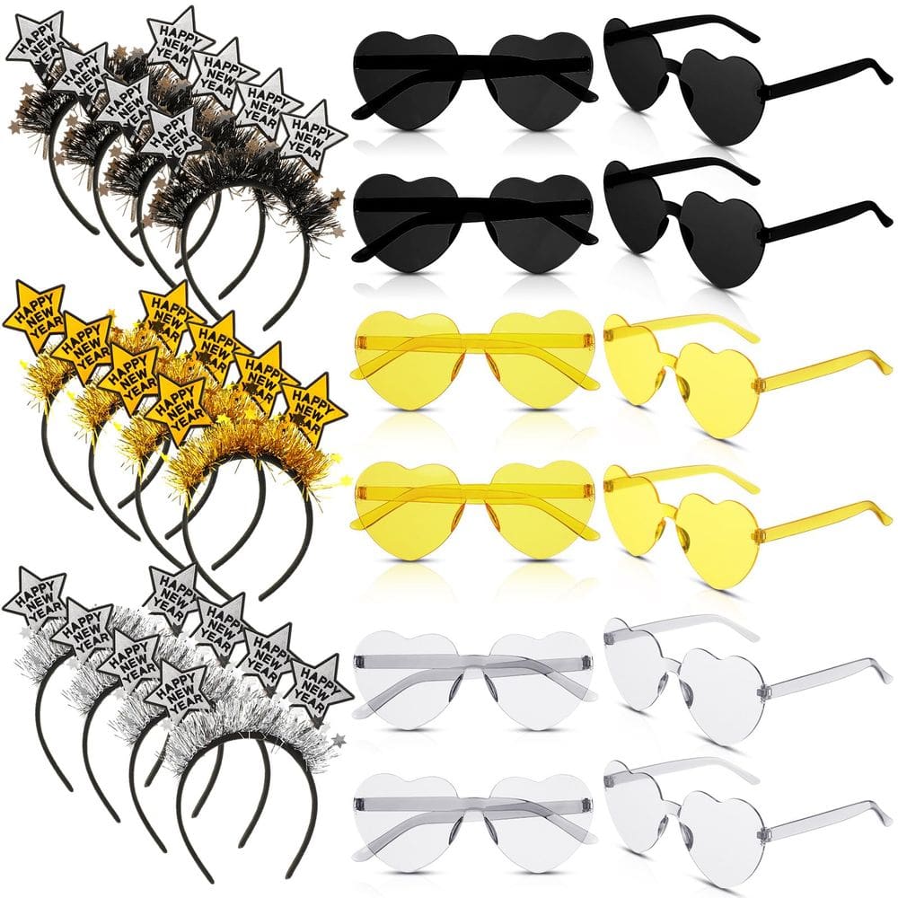Suprimentos para festas Jutom 2024 New Year 12 Headbands 12 Sunglasse