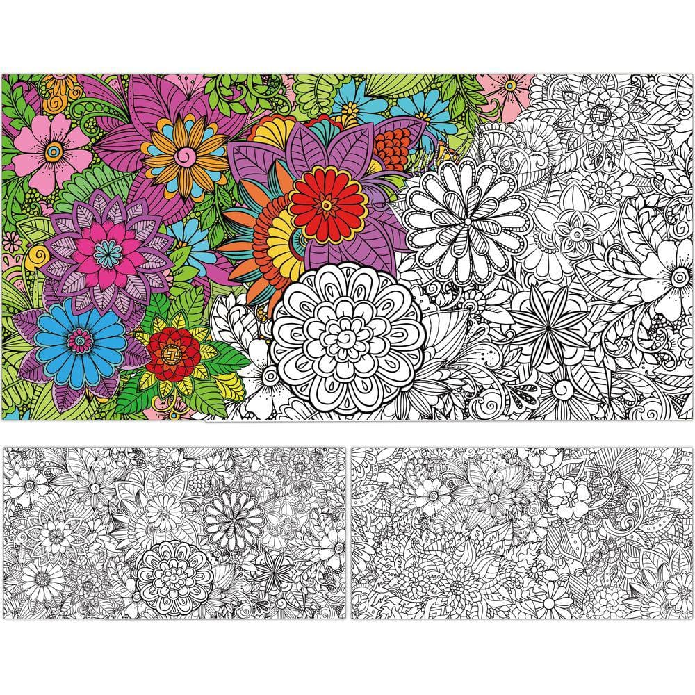 Pacote com 2 pôsteres para colorir Jumbo Mandala Flower, papel de 127 x 64 cm