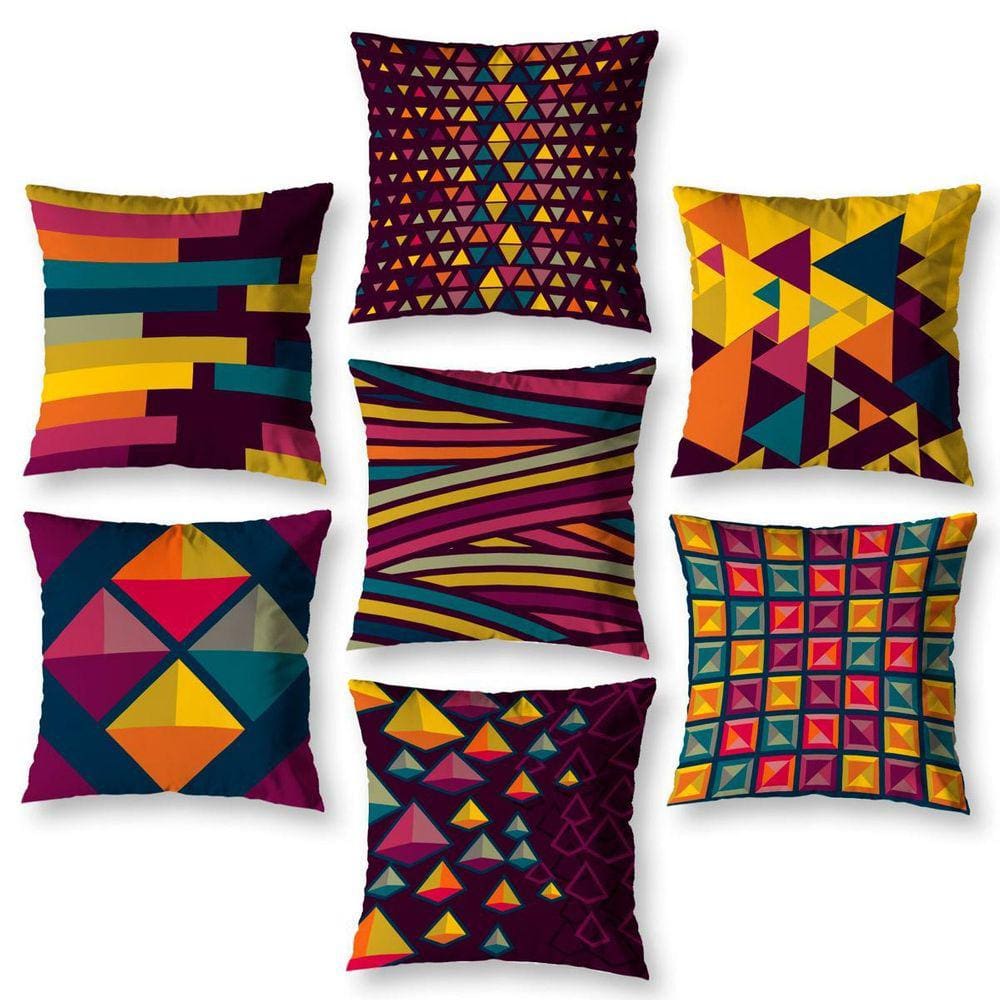 Kit 7 Almofadas Cheias 40Cm X 40Cm Estampadas Pastilhas