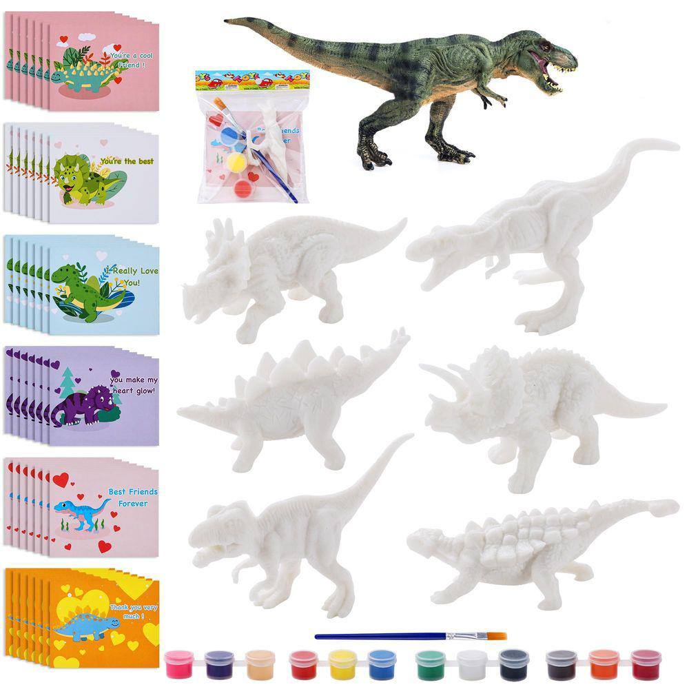 Kit de pintura de brinquedos de dinossauro para o Dia dos Namorados com cartões para crianças