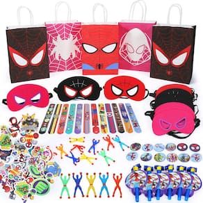Conjunto de lembrancinhas de festa Spider Theme, 122 unidades com sacolas de guloseimas para crianças