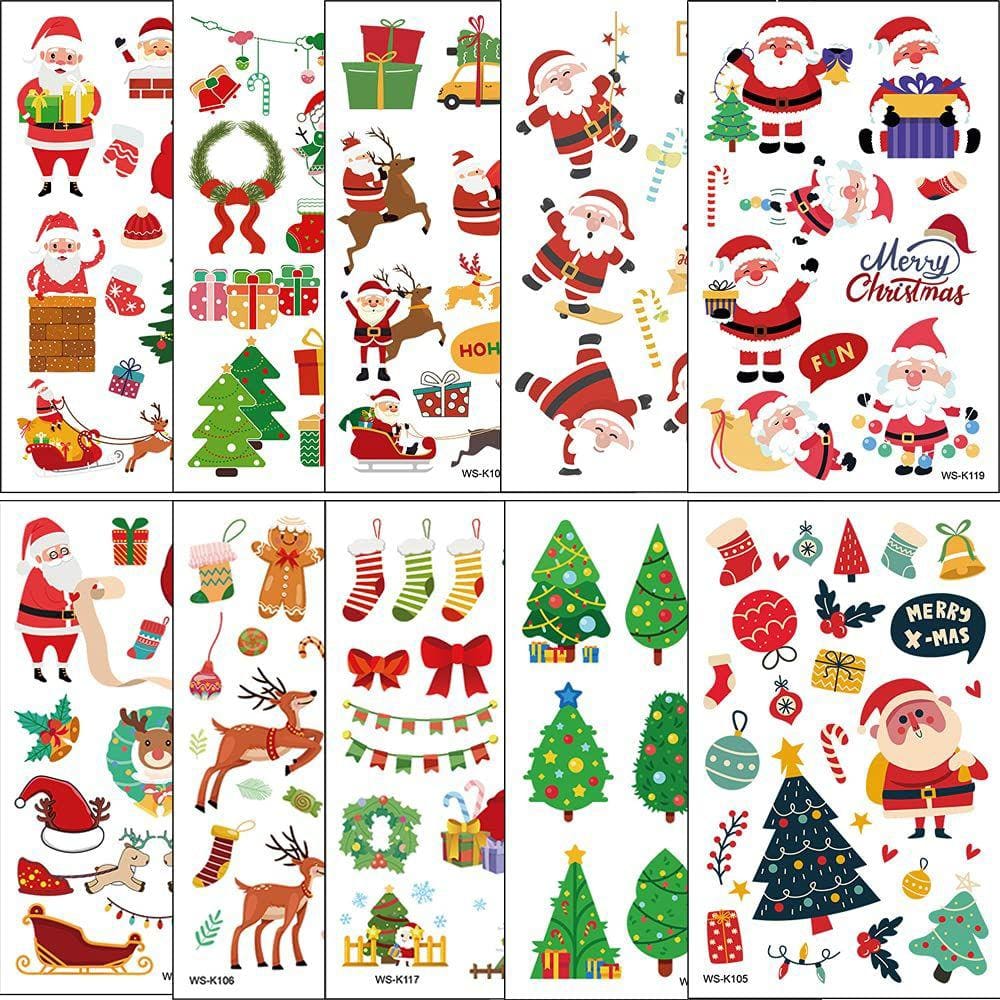 Tatuagens temporárias HHSSALIN Cute Christmas Kids 10 unidades