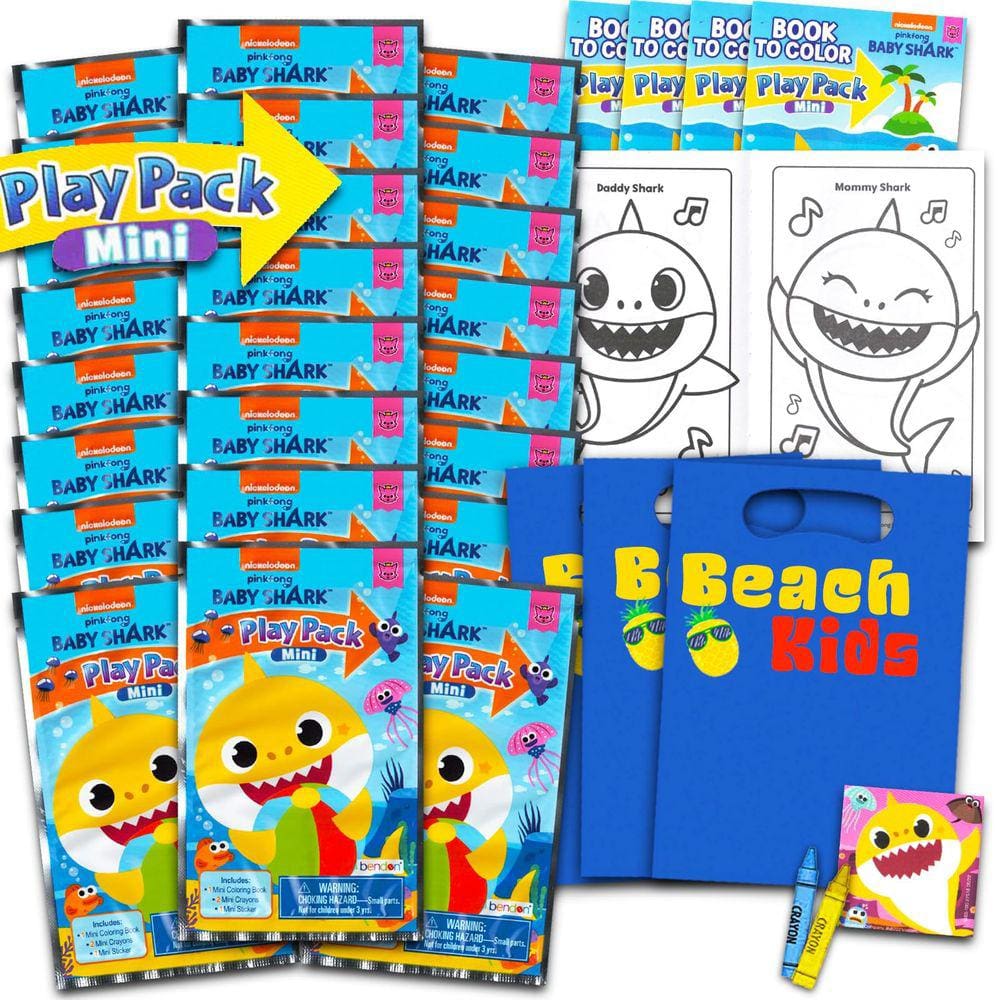 Conjunto de lembrancinhas de festa Pink Fong Baby Shark com 24 pacotes Mini Play