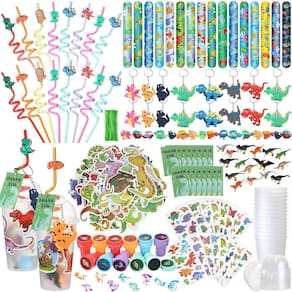 Conjunto de lembrancinhas de festa Qilery, 195 unidades de dinossauro com xícaras, canudos, etc.