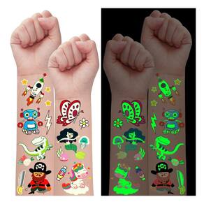 Adesivos de tatuagem temporários PARTY Glow para crianças (30 folhas)