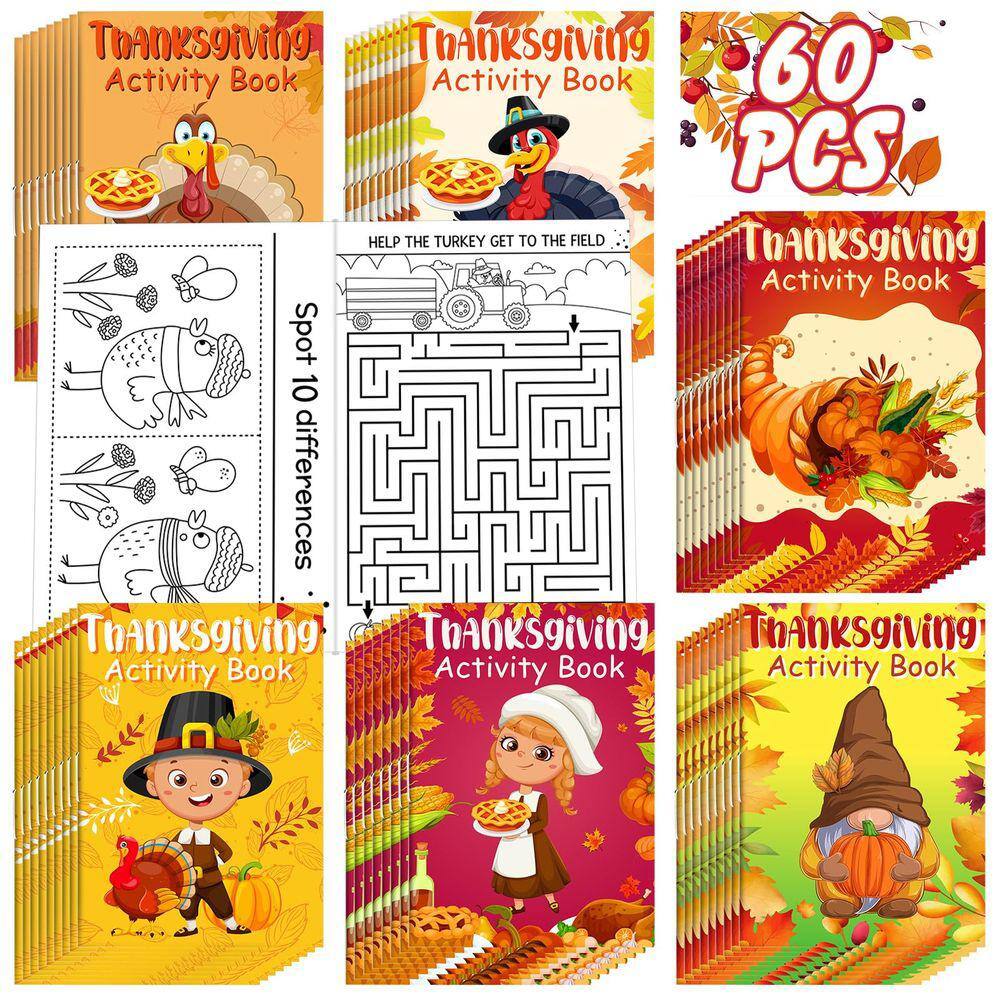 Livros de atividades de Ação de Graças Maitys 60 unidades para crianças