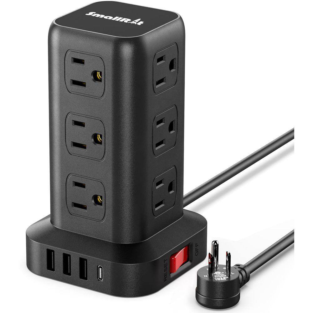 Power Strip Tower SMALLRT, 12 tomadas AC, 4 cabos USB de 6,5 pés