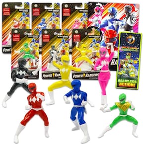 Conjunto de bonecos de ação Power Rangers com 6 miniestatuetas e tatuagens
