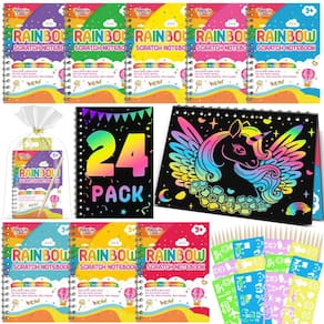 Caderno Scratch Art Party Favors FEREDO KIDS Rainbow, pacote com 24