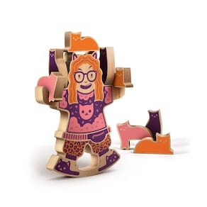 Jogo de equilíbrio genuíno Fred Crazy CAT Lady Wood com 15 gatos