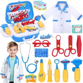 Kit Doctor Play GINMIC Kids com fantasia e estojo de transporte, 22 peças