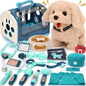 Kit veterinário Dog Toys G.C 22 unidades com cachorro de pelúcia para caminhar e latir