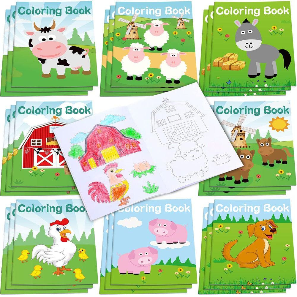 Conjunto de livros para colorir Farmhouse Animals Kids Party Favor 24 unidades