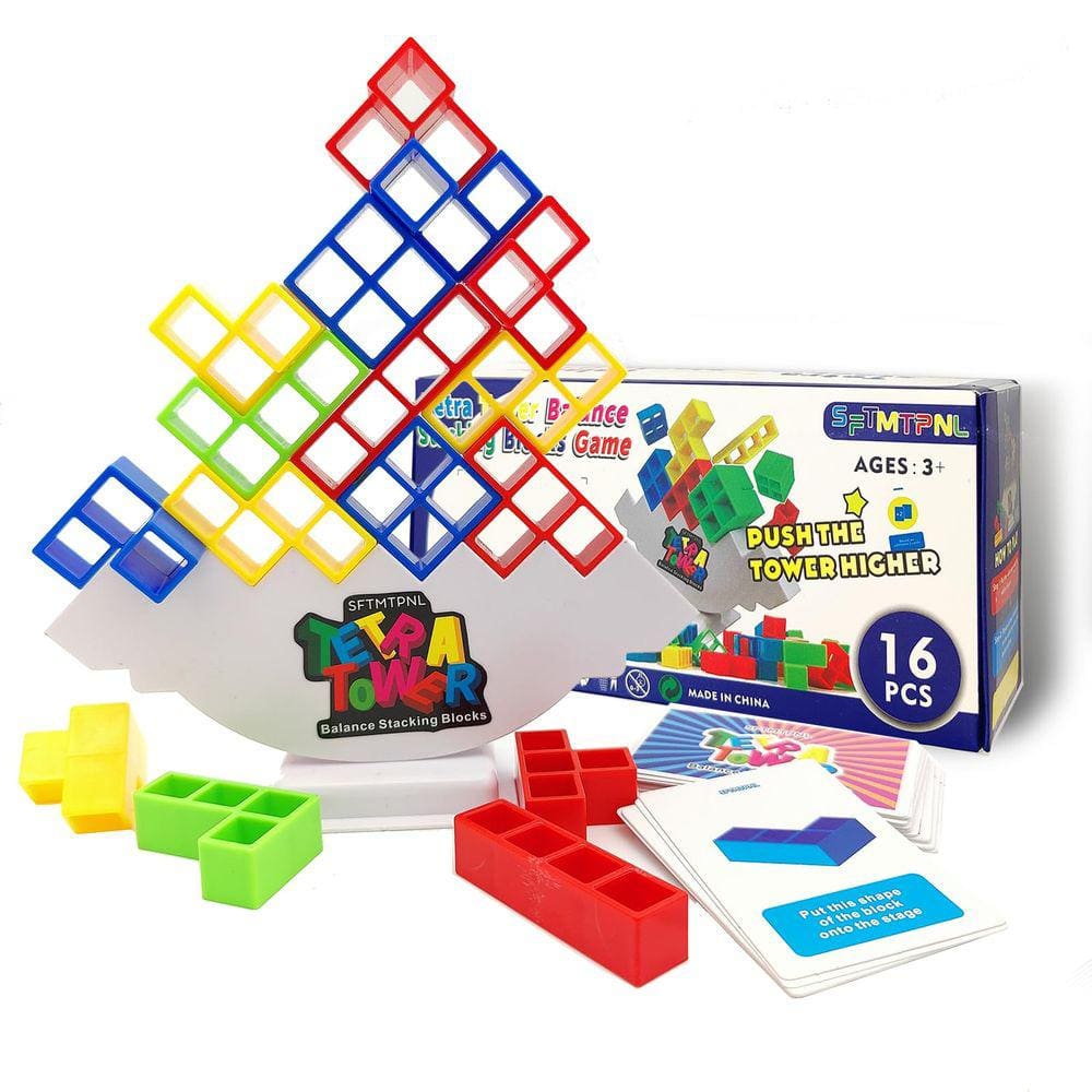 Balance Tower Game SFTMTPNL Tetra Tower 16 unidades para crianças e anúncios