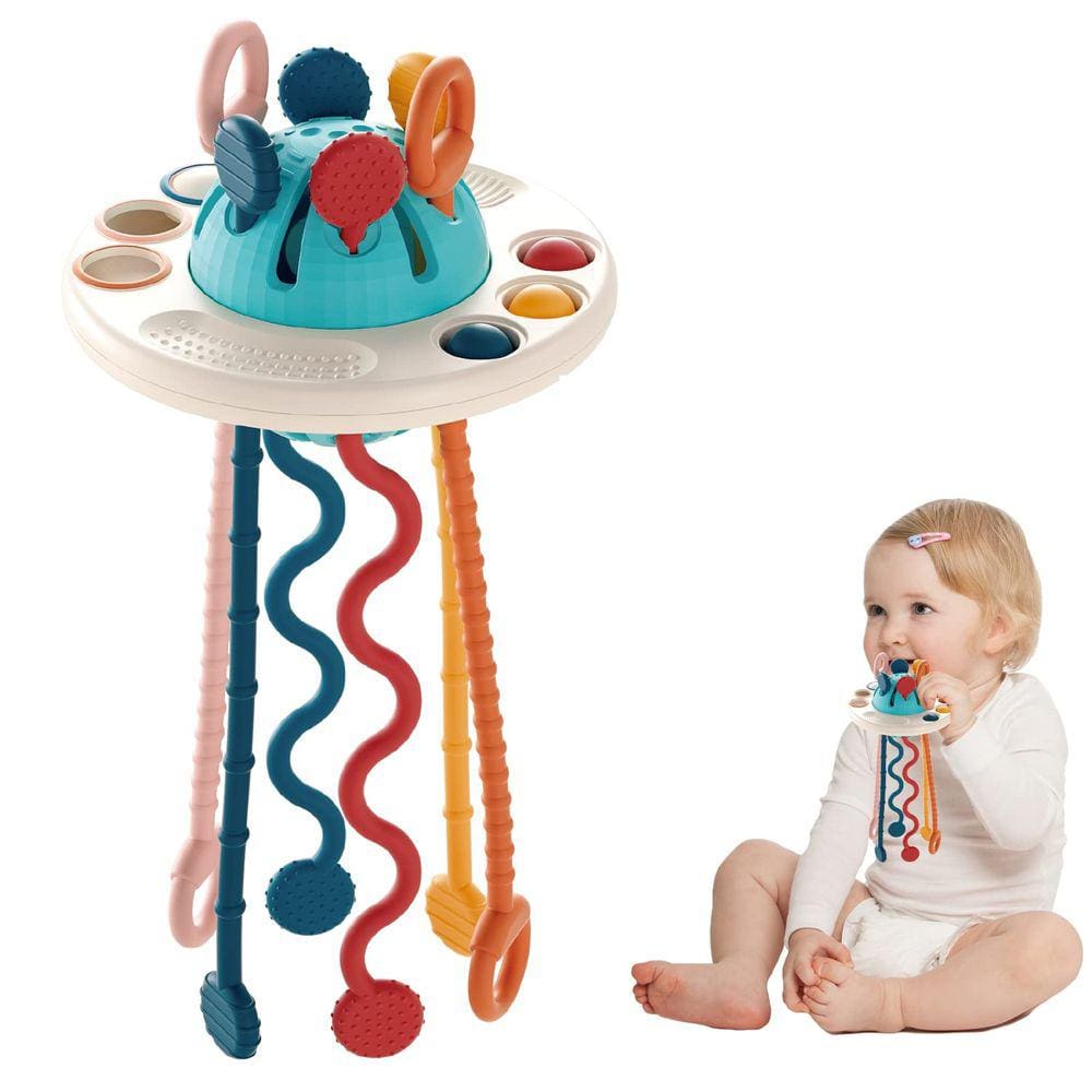 Brinquedo sensorial de silicone Pull String Baby Montessori UFO