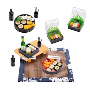 Conjunto de estatuetas de sushi em miniatura, 5 peças para mini casa japonesa