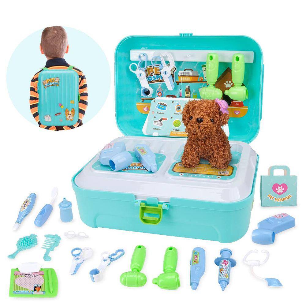 Kit veterinário TAKIHON Play para crianças com mochila 43 unidades para animais de estimação fingidos