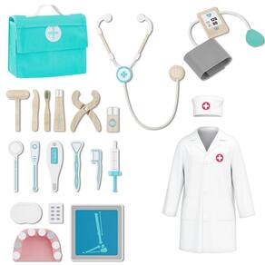Conjunto de brinquedos Doctor Toy LOKUO de madeira, 19 peças com traje branco 3+