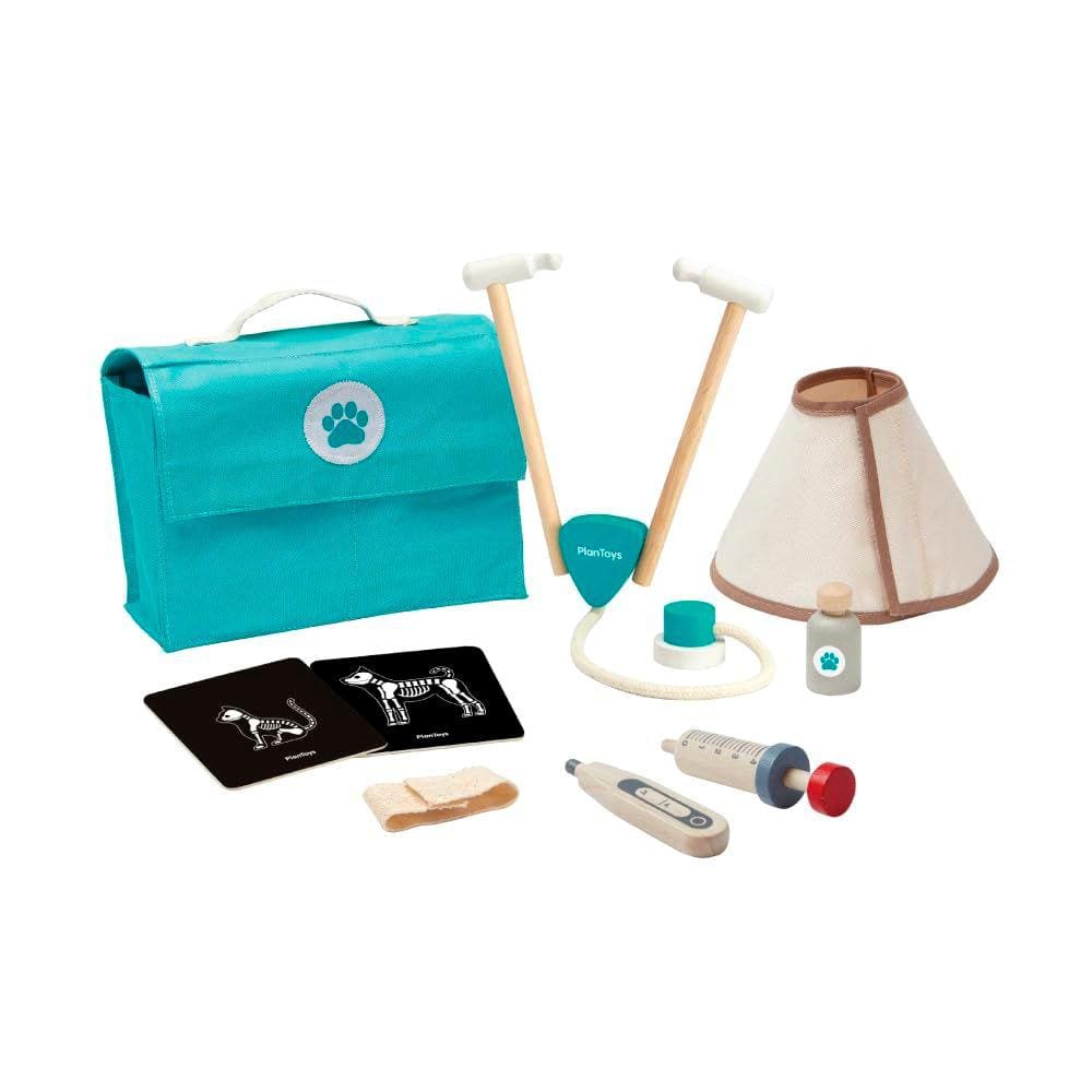 Conjunto veterinário PlanToys para crianças com estetoscópio, termômetro e muito mais