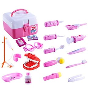 Conjunto de brinquedos Doctor FunsLane Dentist para crianças com 20 ferramentas (rosa)