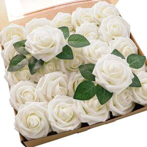 Flores artificiais Floroom Ivory Foam Fake Roses 25 unidades