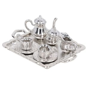 Mini conjunto de chá Tefola Metal em escala 1/12 para casa de bonecas com bandeja