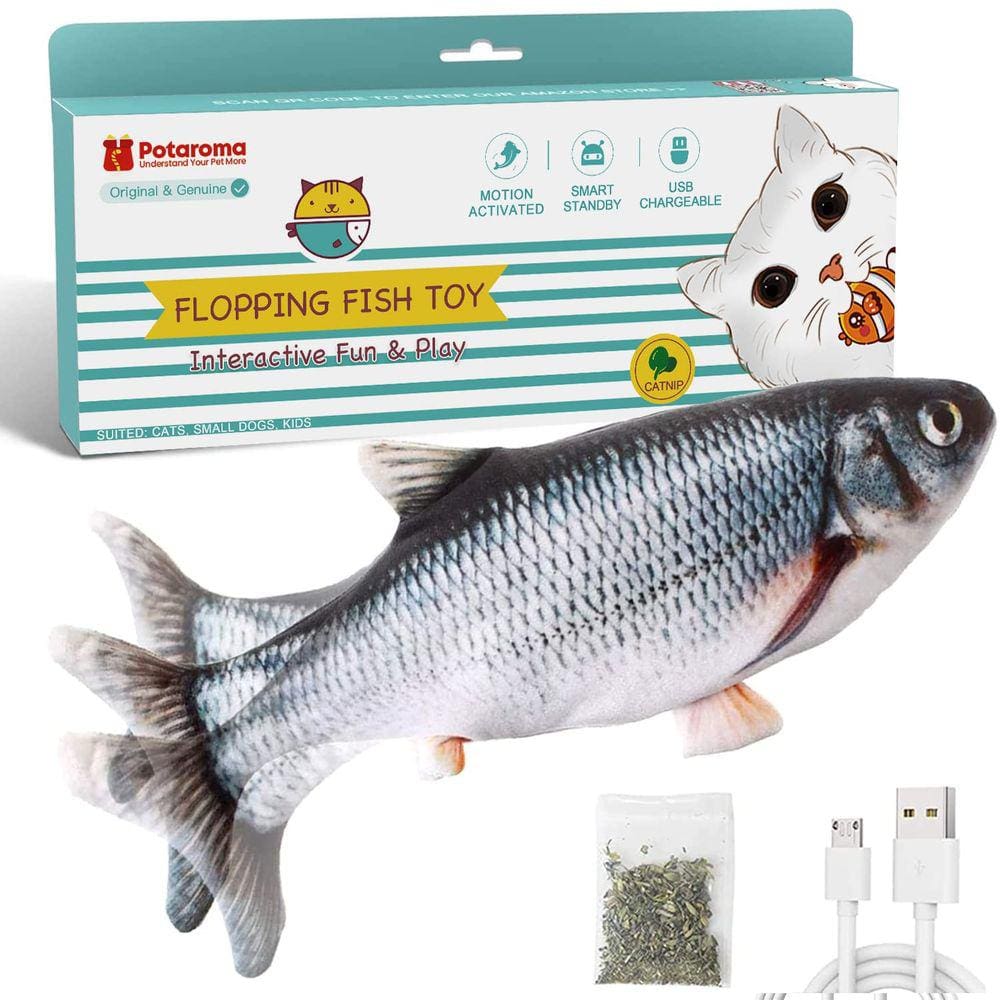 Brinquedo para gatos Potaroma Flopping Fish com videira prateada e erva-dos-gatos 10,5 cm