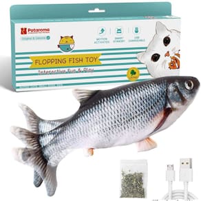 Brinquedo para gatos Potaroma Flopping Fish com videira prateada e erva-dos-gatos 10,5 cm