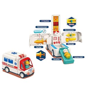 Veículo de resgate de ambulância de carro de brinquedo com luzes e música para crianças a partir de 3 anos