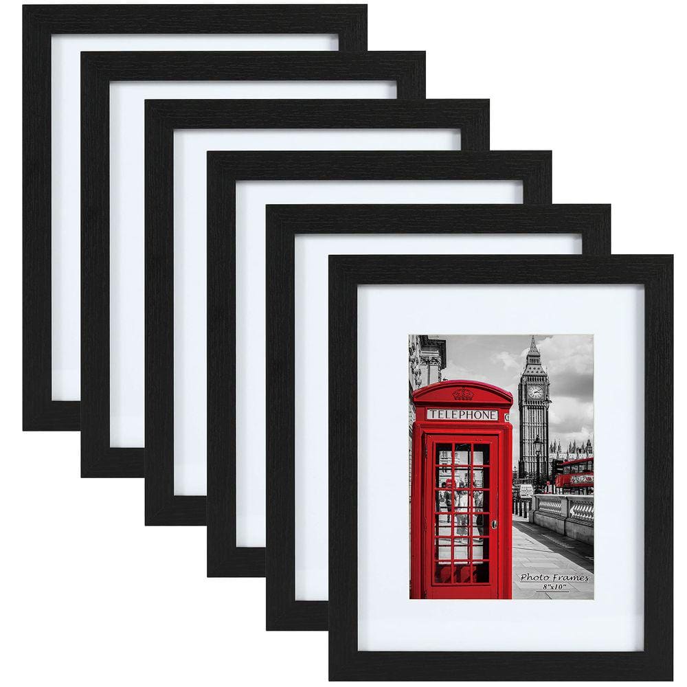Conjunto de 6 porta-retratos PEALSN de madeira preta 8x10 para 5x7