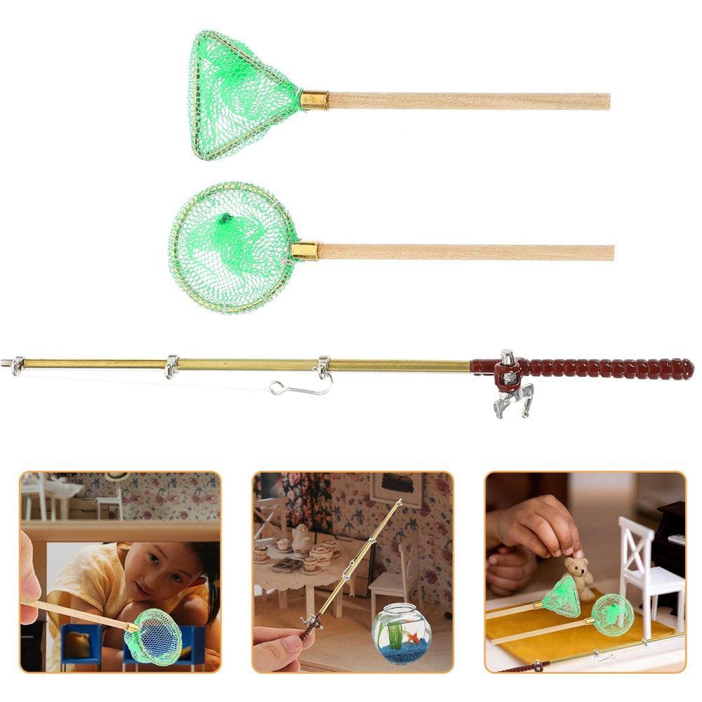 Conjunto de varas de pesca Toddmomy Miniature Fish Rod com rede de pesca