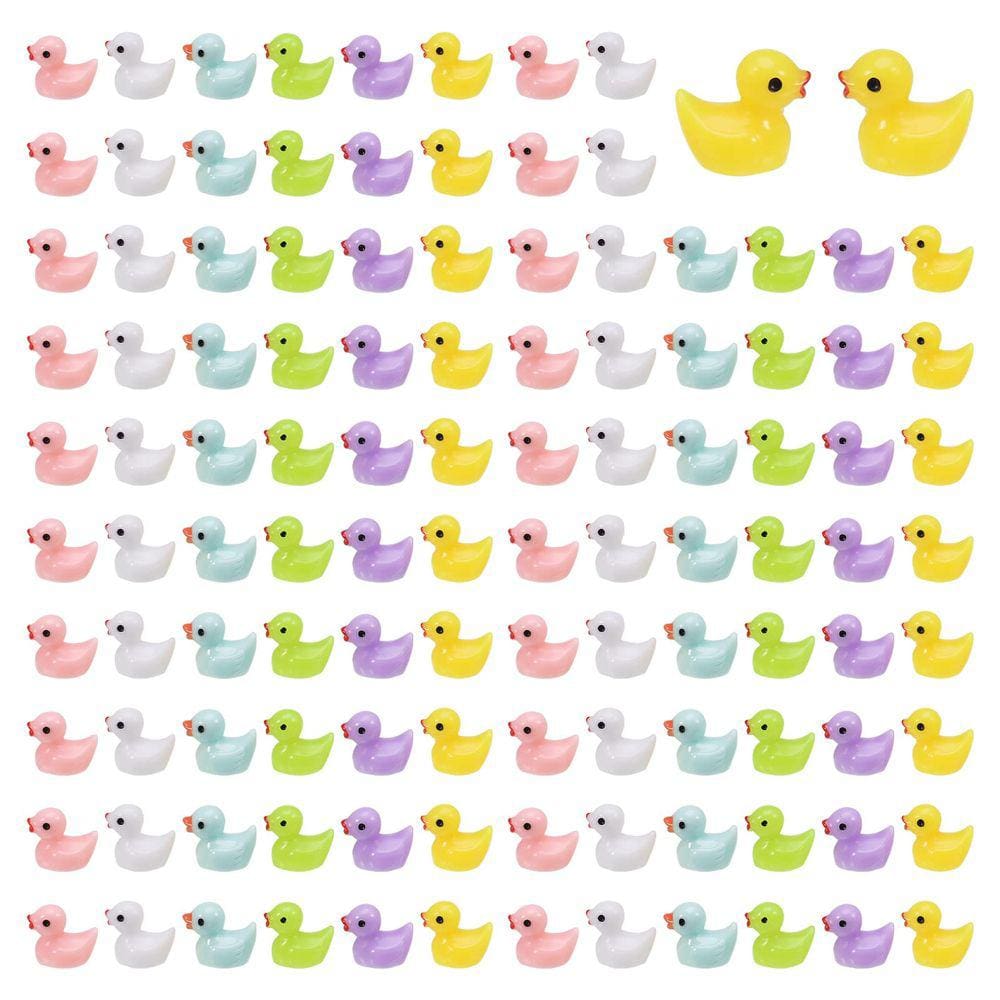 Mini bonecos de pato em miniatura de resina, 100 unidades multicoloridas