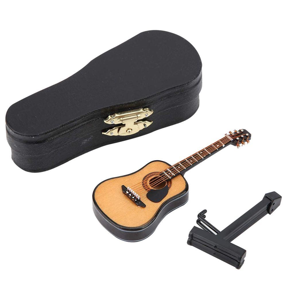 Guitarra miniatura Haosie Wooden com suporte e estojo de 10 cm