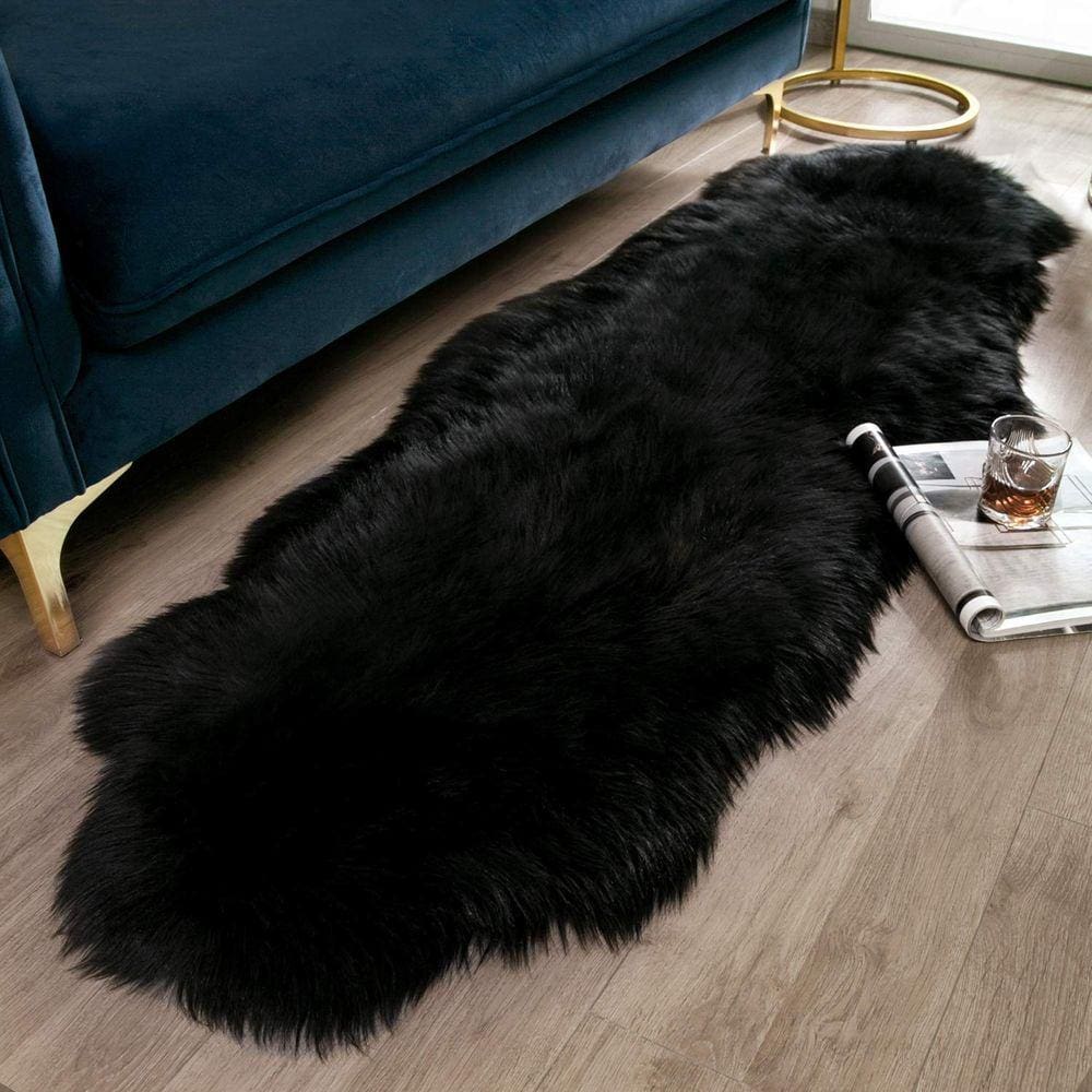 Tapete Ashler Faux Fur Preto 60x180cm Ultra Macio Lavável à Máquina