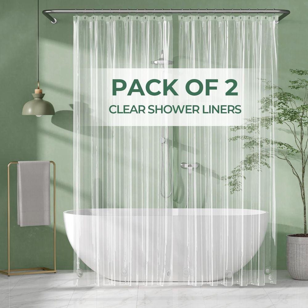 Forro de cortina de chuveiro AmazerBath Extra Long PEVA, pacote com 2 unidades, transparente