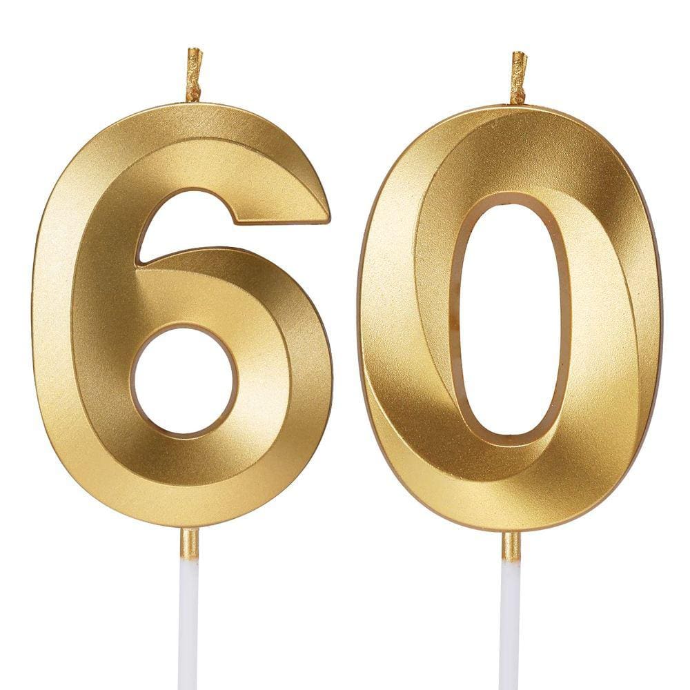 Velas de aniversário Jumochi Numerals Arabic Numerals 60th Birthday Gold